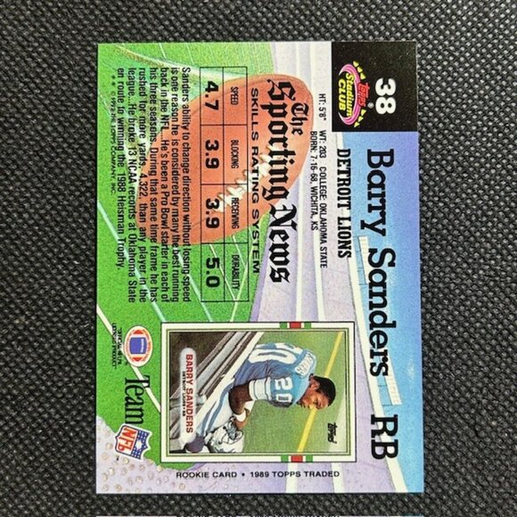1992 Topps Stadium Club - Barry Sanders #38 Detroit Lions HOF - Picture 2 of 2